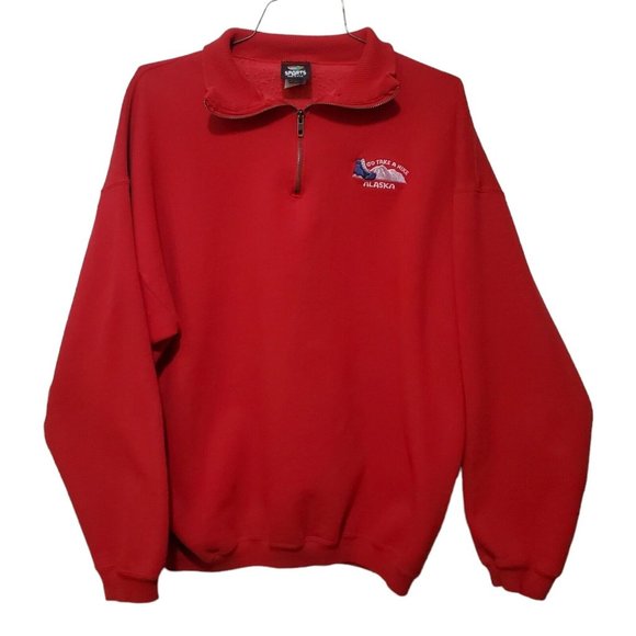 Vintage "Go Take A Hike" Alaska Sweatshirt Sz XL 1/4 Zip Red PM Sports Tourist - Picture 1 of 7